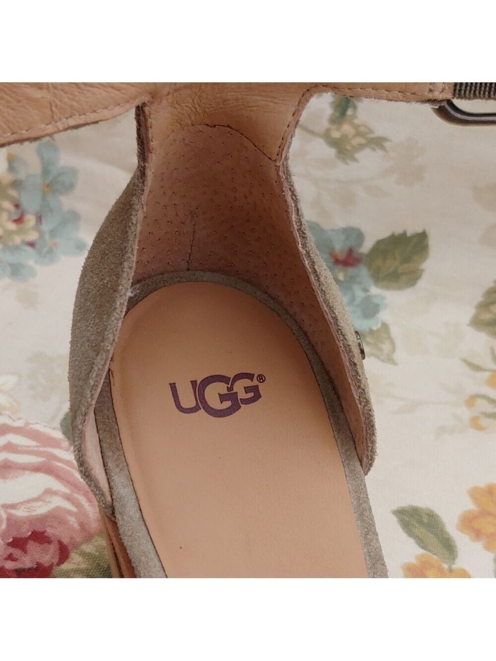 UGG Aja Olive Green Suede Leather Ankle Strap Sandals with Block Heel size 10 - Picture 13 of 17